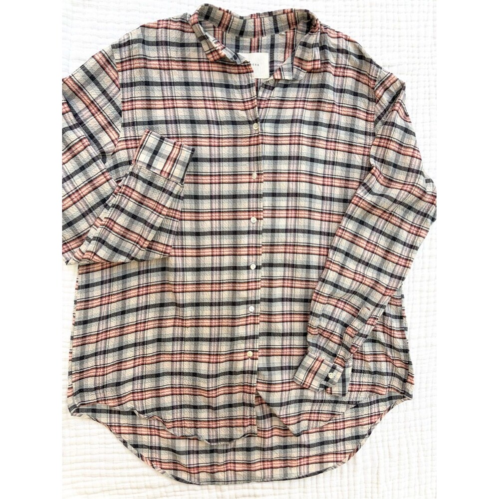 Xacus Italian Plaid Button Down Shirt EU 48 Neutral Lightweight Blouse